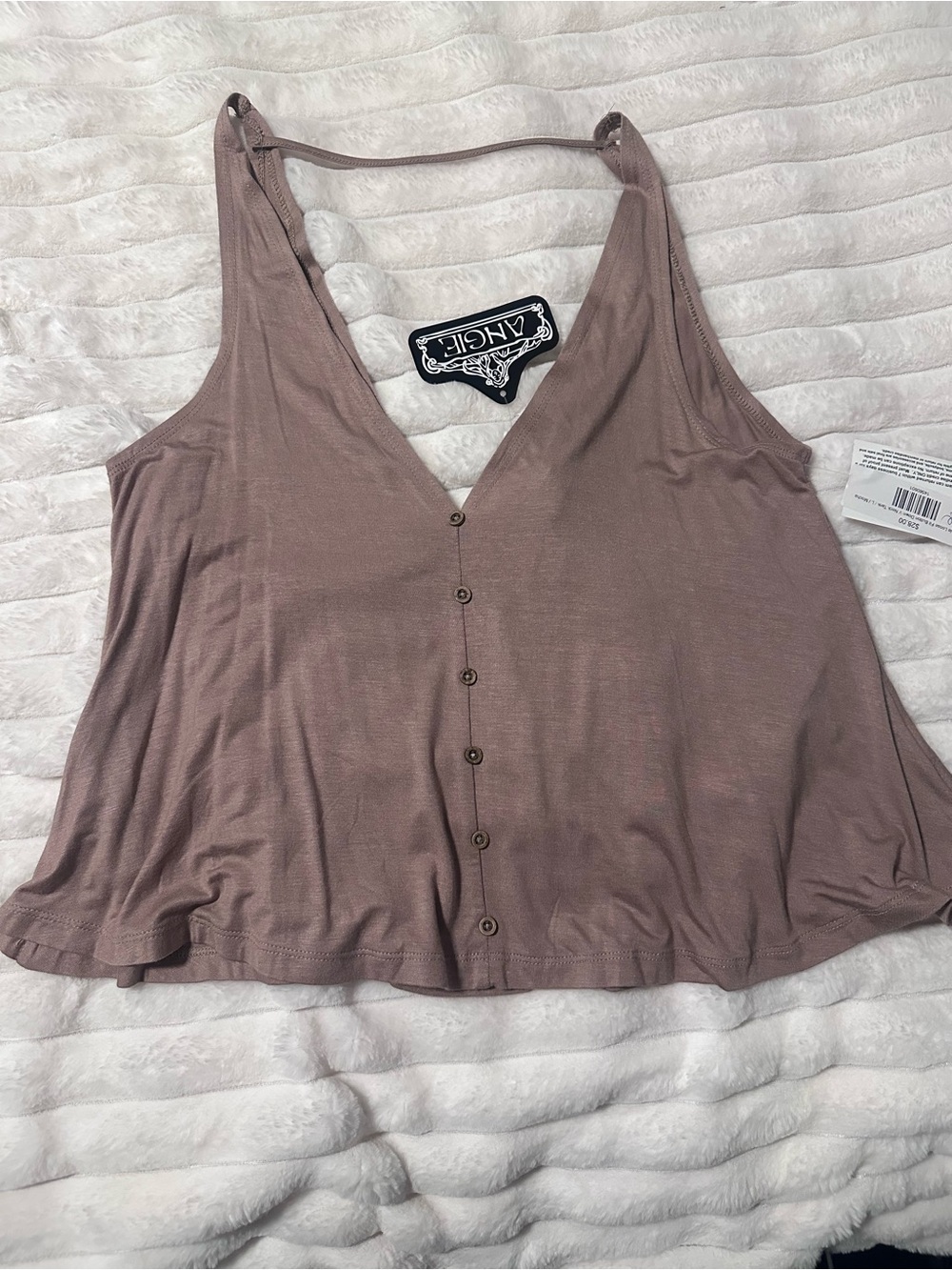 Angie Taupe V-Neck Tank with Button Details